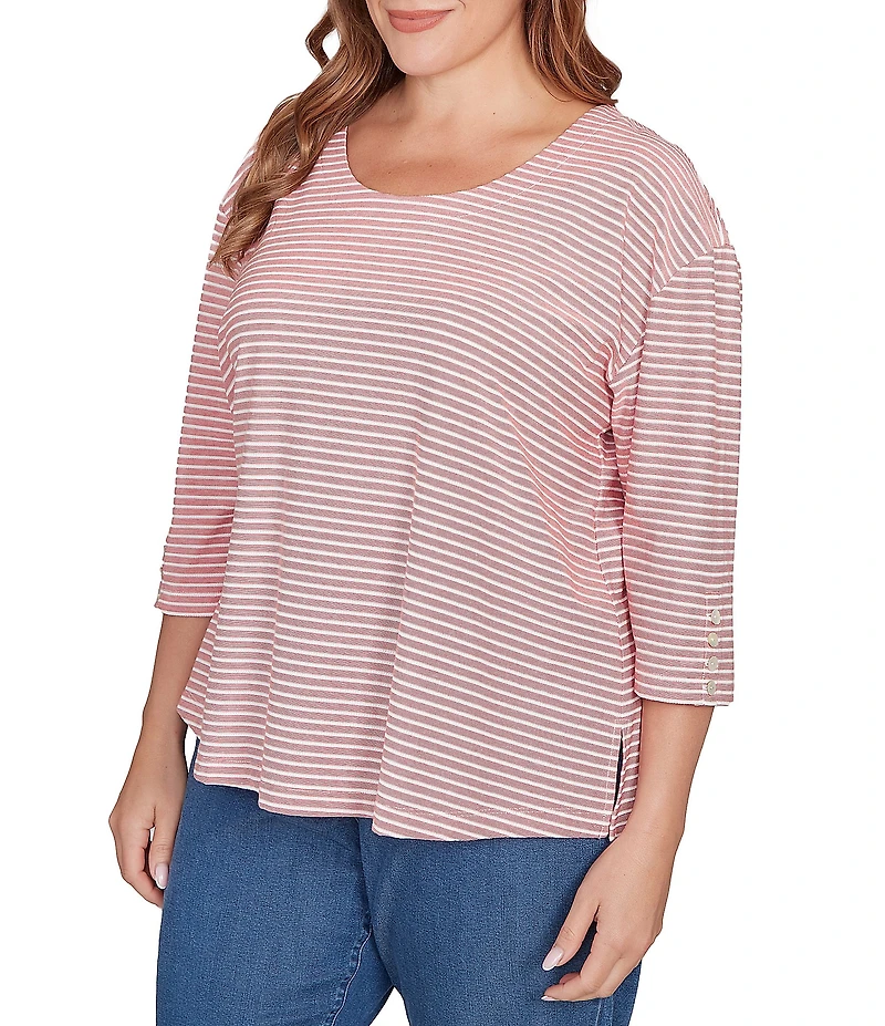 Ruby Rd. Plus Size Stripe Scoop Neck 3/4 Sleeve Top