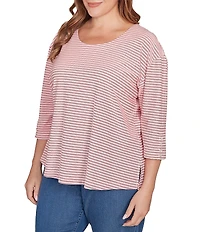 Ruby Rd. Plus Size Stripe Scoop Neck 3/4 Sleeve Top