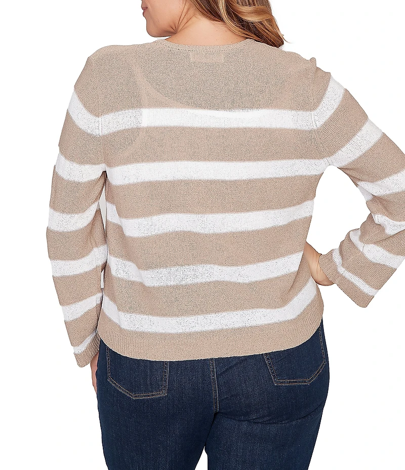 Ruby Rd. Plus Size Stripe V-Neck Long Sleeve Tie-Front Sweater