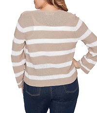 Ruby Rd. Plus Size Stripe V-Neck Long Sleeve Tie-Front Sweater