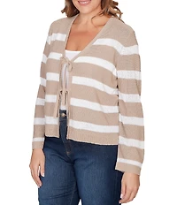Ruby Rd. Plus Size Stripe V-Neck Long Sleeve Tie-Front Sweater