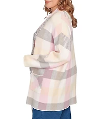 Ruby Rd. Plus Size Sweet Plaid Print Shawl Collar Fringe Open-Front Cozy Cardigan