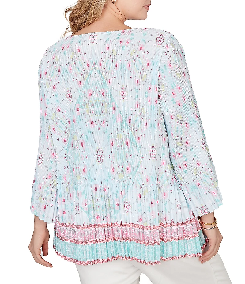 Ruby Rd. Plus Size Tapestry Border Print V-Neck 3/4 Sleeve Blouse