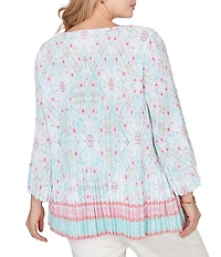 Ruby Rd. Plus Size Tapestry Border Print V-Neck 3/4 Sleeve Blouse