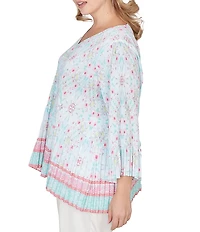 Ruby Rd. Plus Size Tapestry Border Print V-Neck 3/4 Sleeve Blouse