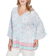 Ruby Rd. Plus Size Tapestry Border Print V-Neck 3/4 Sleeve Blouse