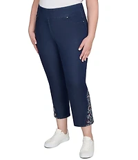 Ruby Rd. Plus Size Tencel Embroidered Hem Pull-On Ankle Pants