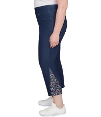 Ruby Rd. Plus Size Tencel Embroidered Hem Pull-On Ankle Pants