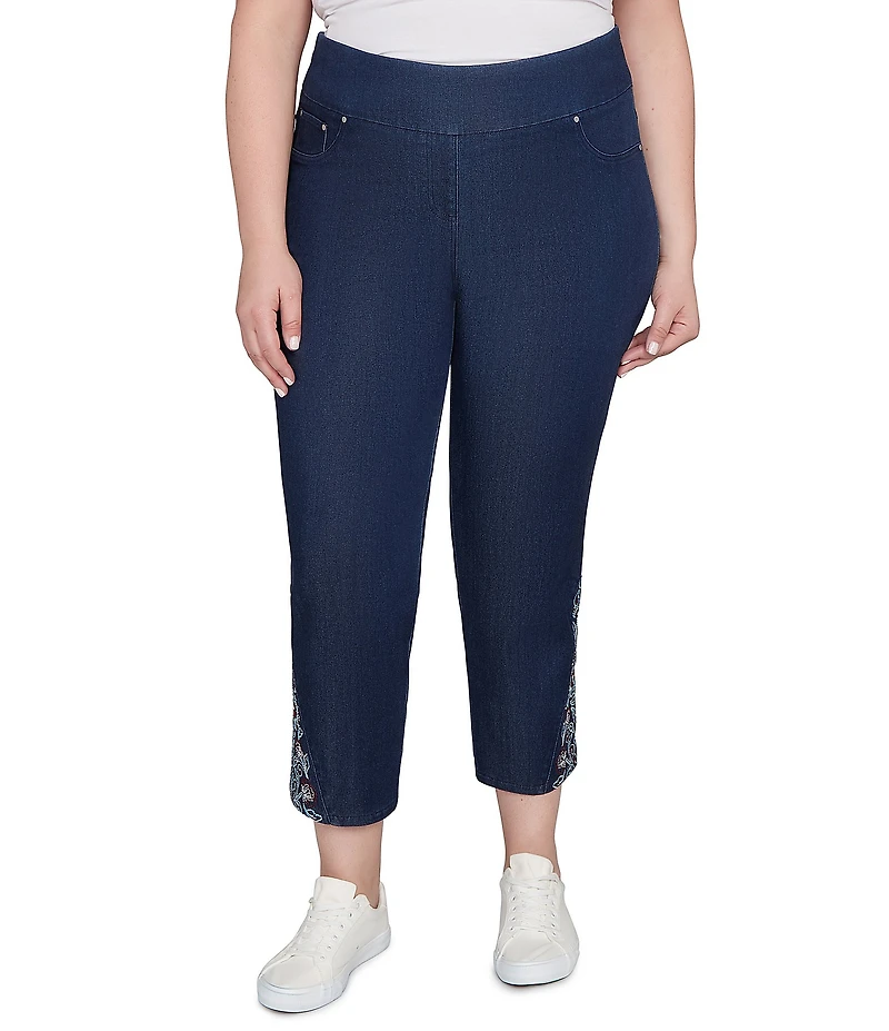 Ruby Rd. Plus Size Tencel Embroidered Hem Pull-On Ankle Pants
