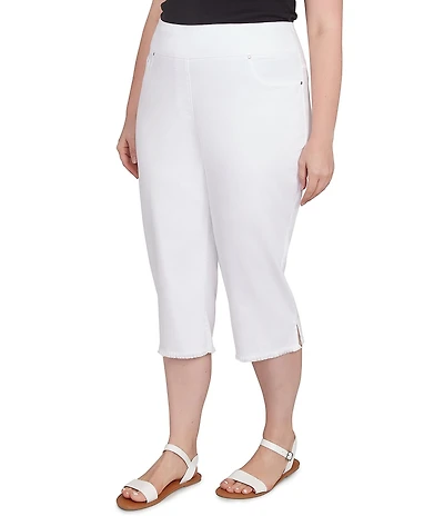 Ruby Rd. Plus Size Tencel Pull-On Fringe Side Slit Hem Capri Pants