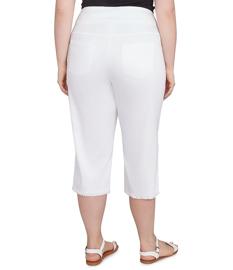 Ruby Rd. Plus Size Tencel Pull-On Fringe Side Slit Hem Capri Pants