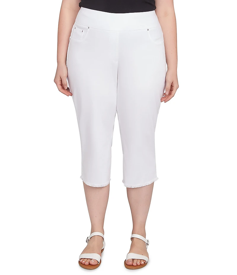 Ruby Rd. Plus Size Tencel Pull-On Fringe Side Slit Hem Capri Pants