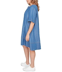 Ruby Rd. Plus Size Tencel™ Split Neck Short Sleeve Lace-Up Shift Dress