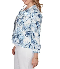 Ruby Rd. Plus Size Tencel™ Toile Print Point Collar Bracelet Roll Sleeve Button-Front Jacket