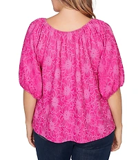 Ruby Rd. Plus Size Textured Jacquard Floral Scoop Neck Elbow Sleeve Top