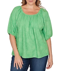 Ruby Rd. Plus Size Textured Jacquard Floral Scoop Neck Elbow Sleeve Top