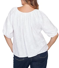 Ruby Rd. Plus Size Textured Jacquard Floral Scoop Neck Elbow Sleeve Top