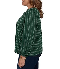 Ruby Rd. Plus Size Textured Knit Dobby Stripe Scoop Neck Bracelet Length Sleeve Top