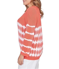 Ruby Rd. Plus Size Tie-Dye Crew Neck Bracelet Sleeve Cotton Rib Sweater Knit Top