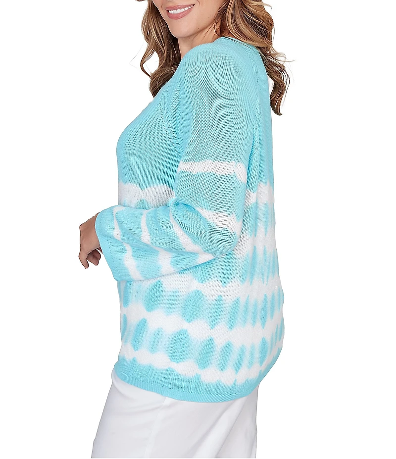 Ruby Rd. Plus Size Tie-Dye Crew Neck Bracelet Sleeve Cotton Rib Sweater Knit Top