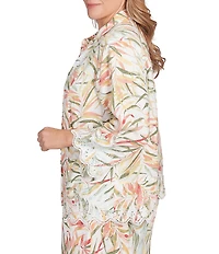 Ruby Rd. Plus Coordinating Tropical Fern Print 3/4 Sleeve Lace Embroidered Scallop Edge Button-Front Shirt