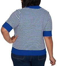 Ruby Rd. Plus Size Two-Tone Collared V-Neck Elbow Length Sleeve Pullover Sweater