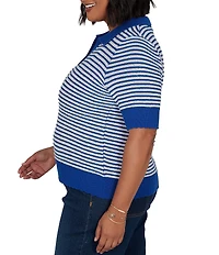 Ruby Rd. Plus Size Two-Tone Collared V-Neck Elbow Length Sleeve Pullover Sweater