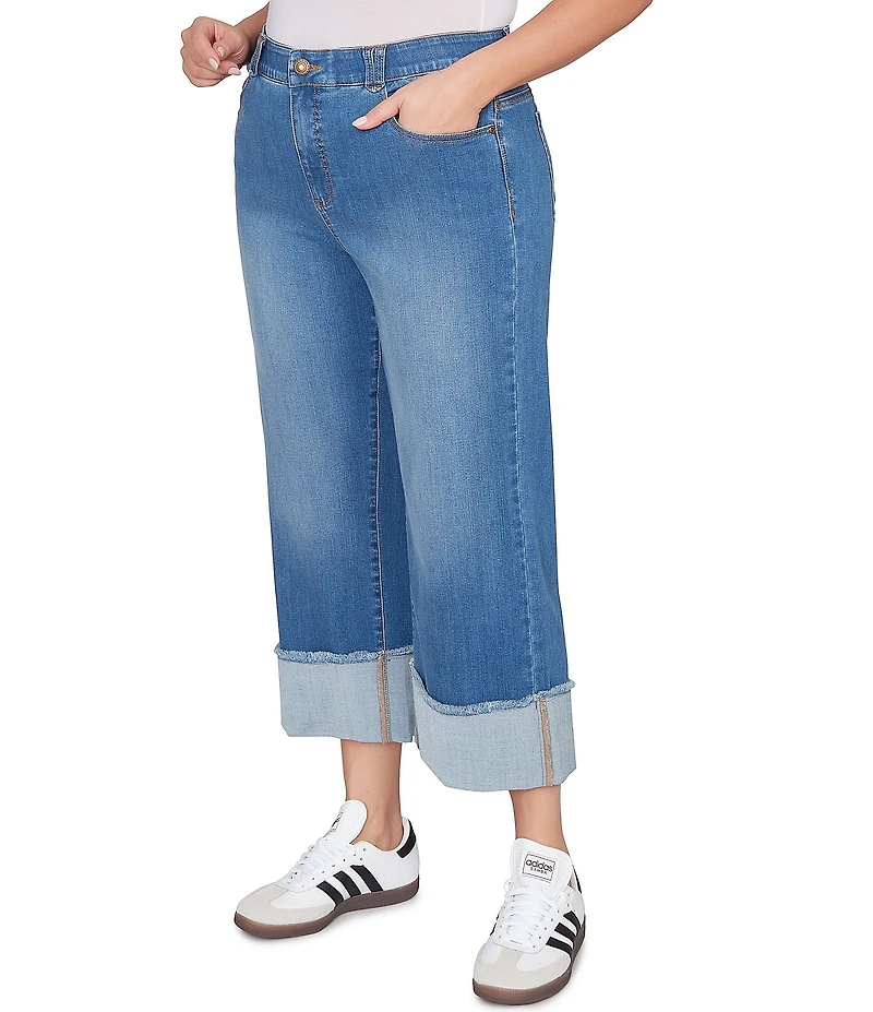 Ruby Rd. Plus Size Ultra-Soft Denim Rolled Hem Wide Leg Jeans