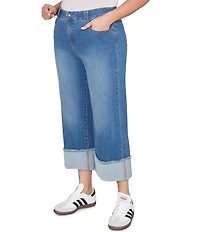 Ruby Rd. Plus Size Ultra-Soft Denim Rolled Hem Wide Leg Jeans