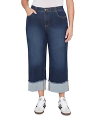 Ruby Rd. Plus Size Ultra-Soft Denim Rolled Hem Wide Leg Jeans