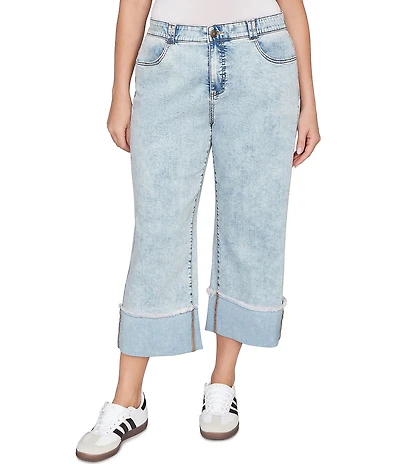 Ruby Rd. Plus Size Ultra-Soft Denim Rolled Hem Wide Leg Jeans