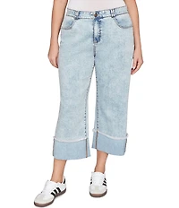 Ruby Rd. Plus Size Ultra-Soft Denim Rolled Hem Wide Leg Jeans