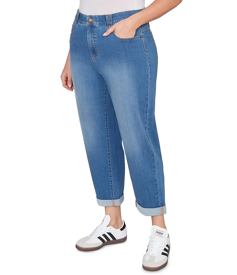 Ruby Rd. Plus Size Ultra-Soft Rolled Hem Girlfriend Jeans