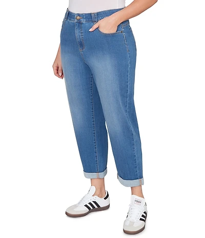 Ruby Rd. Plus Size Ultra-Soft Rolled Hem Girlfriend Jeans