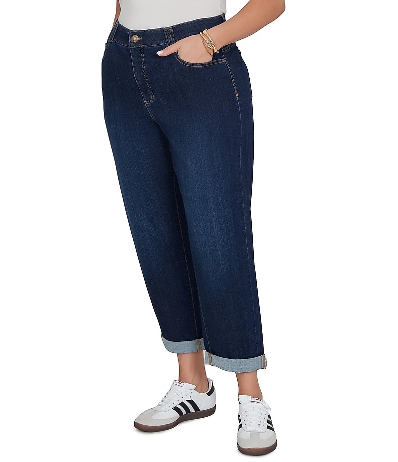 Ruby Rd. Plus Size Ultra-Soft Rolled Hem Girlfriend Jeans