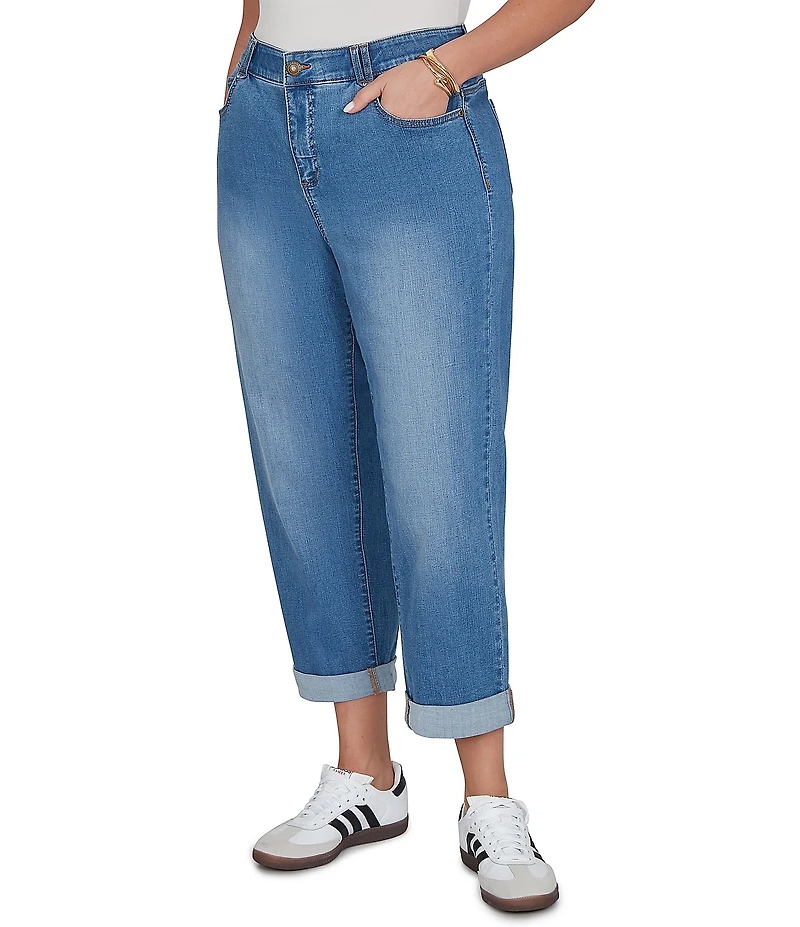 Ruby Rd. Plus Size Ultra-Soft Rolled Hem Girlfriend Jeans