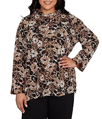 Ruby Rd. Plus Size Floral Spots Print Cowl Neck Side Zipper Knit Top