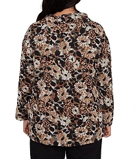 Ruby Rd. Plus Size Floral Spots Print Cowl Neck Side Zipper Knit Top