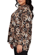 Ruby Rd. Plus Size Floral Spots Print Cowl Neck Side Zipper Knit Top