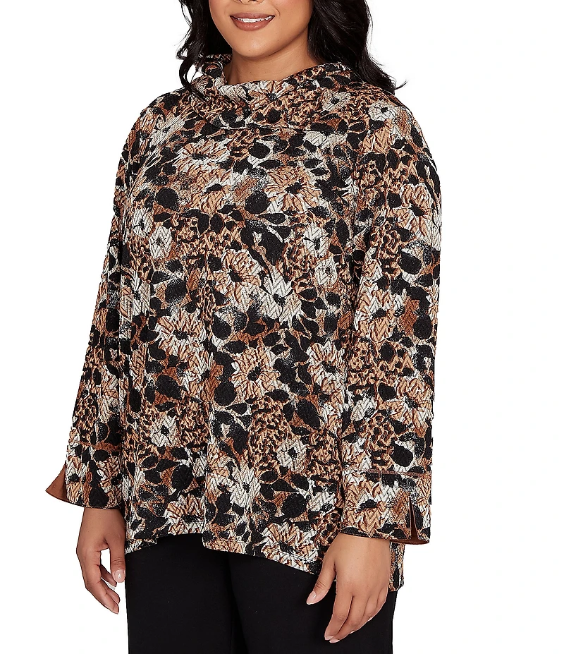 Ruby Rd. Plus Size Floral Spots Print Cowl Neck Side Zipper Knit Top