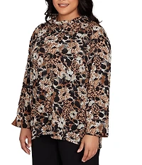 Ruby Rd. Plus Size Floral Spots Print Cowl Neck Side Zipper Knit Top