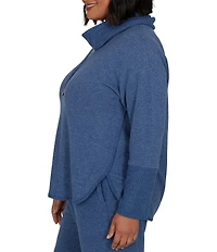 Ruby Rd. Plus Size Waffle Knit Drawstring Draped Cowl Neck Long Sleeve Top