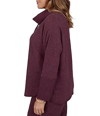 Ruby Rd. Plus Size Waffle Knit Drawstring Draped Cowl Neck Long Sleeve Top