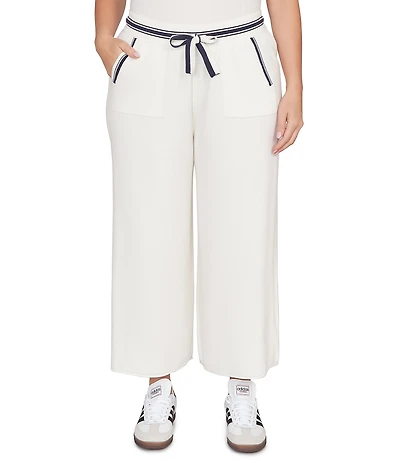 Ruby Rd. Plus Size Wide Leg Contrast Striped Trim Pull-On Sweater Pants