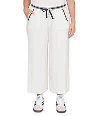 Ruby Rd. Plus Size Wide Leg Contrast Striped Trim Pull-On Sweater Pants