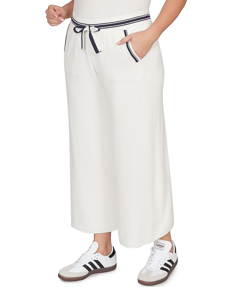 Ruby Rd. Plus Size Wide Leg Contrast Striped Trim Pull-On Sweater Pants