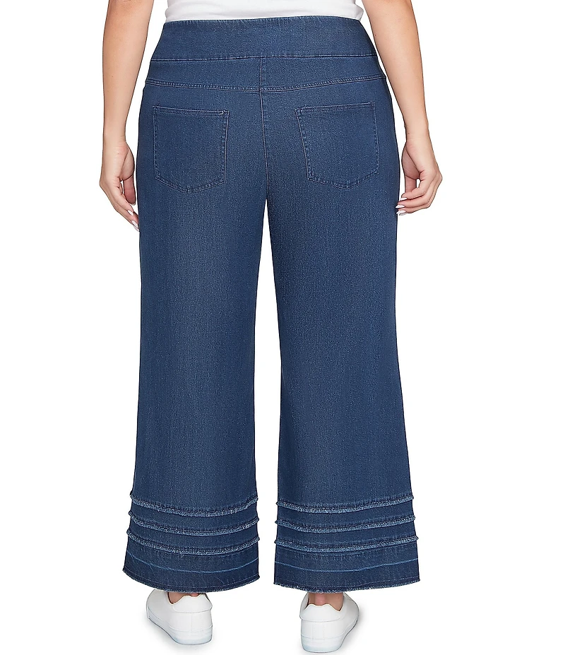 Ruby Rd. Plus Size Wide Leg Fringe Tiered Hem Pull-On Denim Ankle Jeans