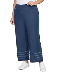 Ruby Rd. Plus Size Wide Leg Fringe Tiered Hem Pull-On Denim Ankle Jeans