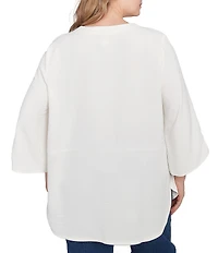 Ruby Rd. Plus Size Woven Embroidery Floral V-Neck 3/4 Sleeve Gauze Top