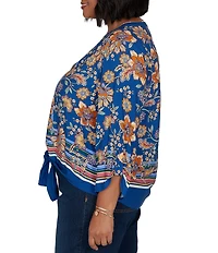 Ruby Rd. Plus Size Woven Floral Vines V-Neck 3/4 Sleeve Top